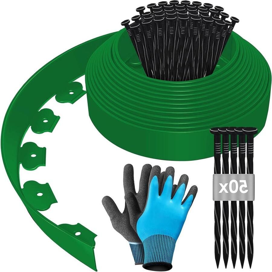 Flexibele kunststof gazonrand 10m Hoogte 5cm Bloemperkomst Maaikant Palissade Groen