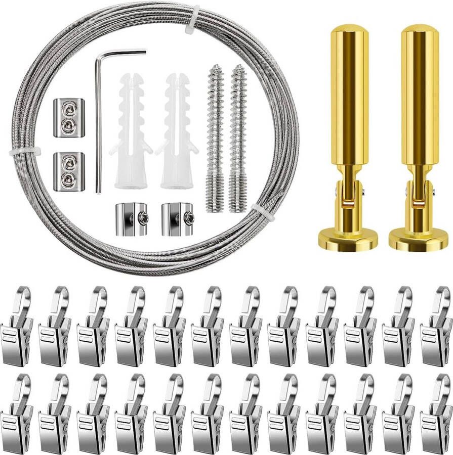 Flexibele Ophangset van 5 Meter met 24 Metalen Clips en Haken voor Gordijnen en Decoraties