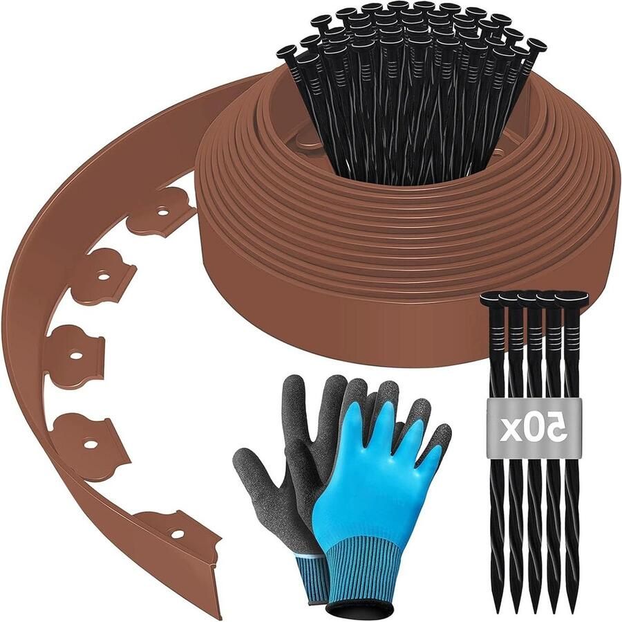 Flexibele tuinrand 10 meter hoogte 5 cm gazonrand decoratieve palissade bruin