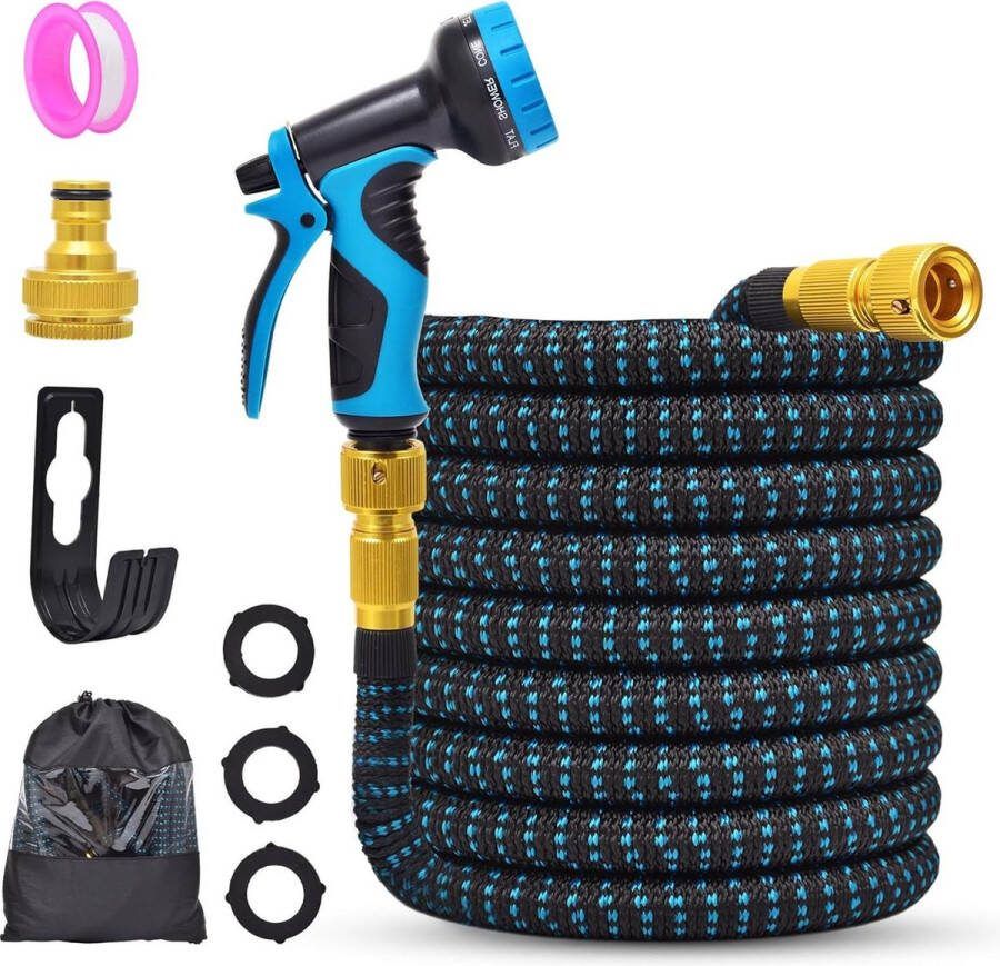Flexibele tuinslang 15 m 30 m 45 m met 10 functiesproeiers waterslang met messing aansluitingen