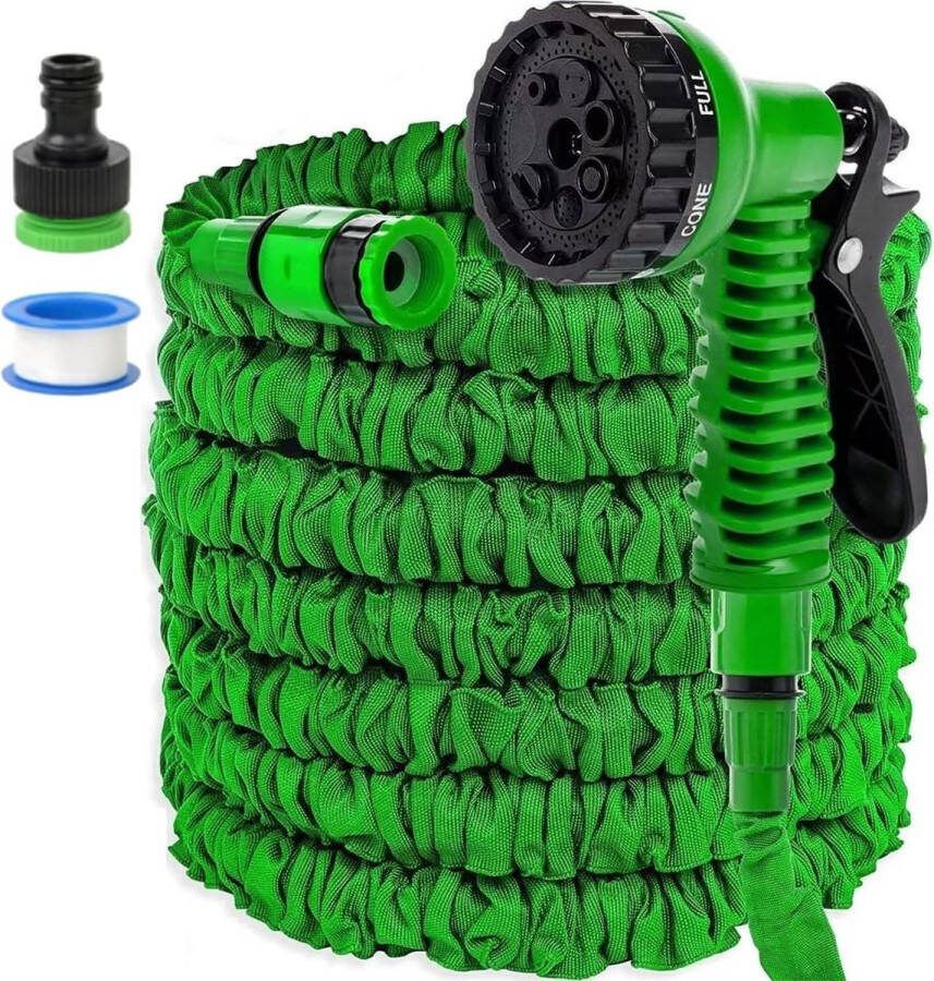 Flexibele tuinslang 15 m flexibele waterslang met 7 functies sproeier rekbare tuinslang voor tuinirrigatie huisdieren autowassen 15 m groen