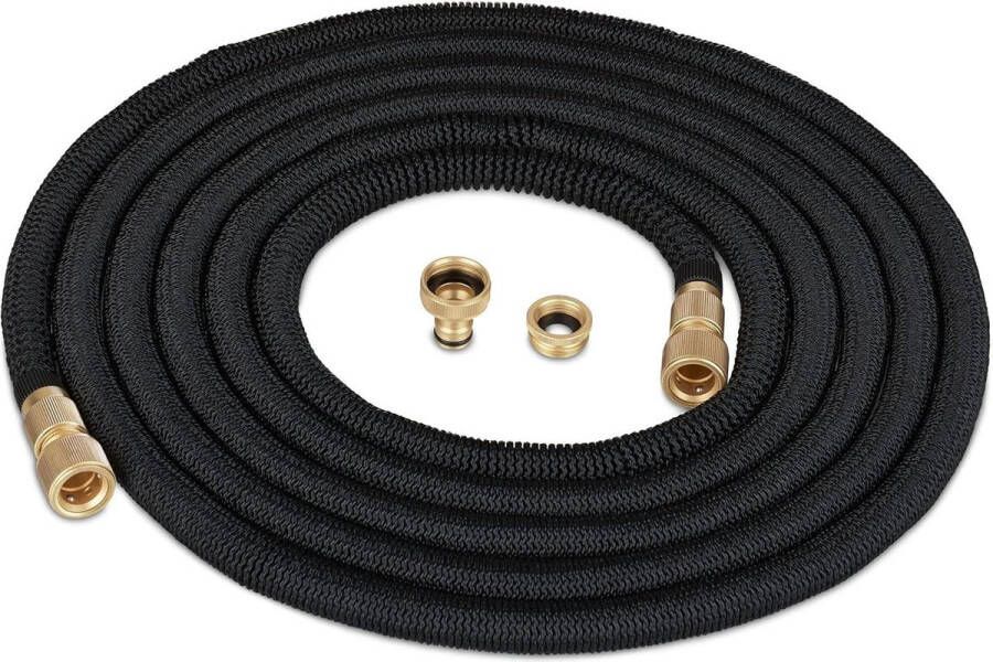 Flexibele tuinslang 15 meter uitrekbaar zwarte krimp waterslang 1 2'' en 3 4'' aansluiting
