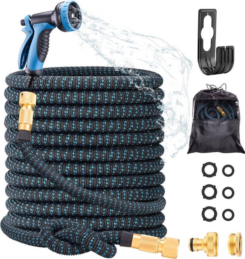 Flexibele tuinslang 30 m rekbare waterslangset 10 modi hogedruk handsproeier tuinieren irrigatie autowassen huisdieren blauw zwart
