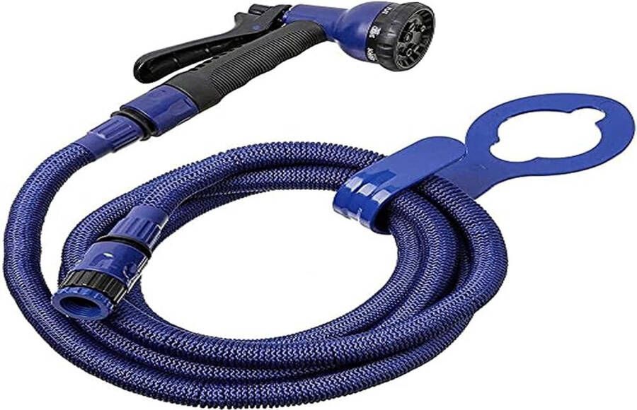 Flexibele tuinslang 7 5 m Superflex lichtgewicht gietpistool met 8 standen universele aansluiting 3 4-1 2 binnendraad en ophangoog. Blauw