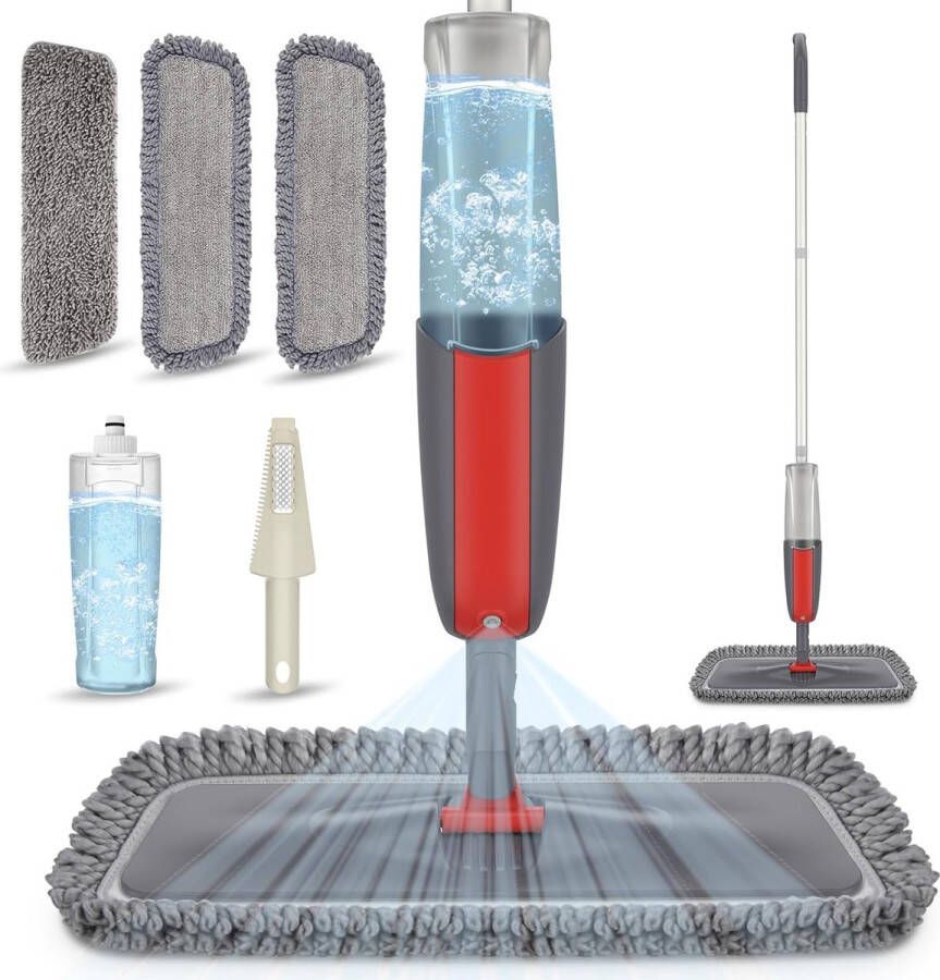 Floor Mop with Spray Function MEXERRIS 410 ml Spray Mop with 3 Microfibre Cover and Scraper 360 Degree Rotating Mop Floor for Quick Cleaning Hardwood Marble Laminate Tiles