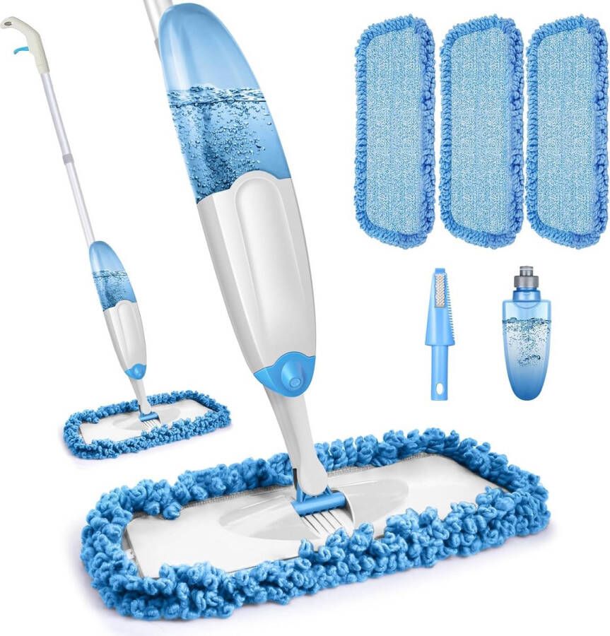 Floor Mop with Spray Function Wiper with Spray Function with 635 ml Water Tank 360 Degree Rotating Spray Mop with 3 Washable Microfibre Pads Blue Spray Mop for Laminate Tiles