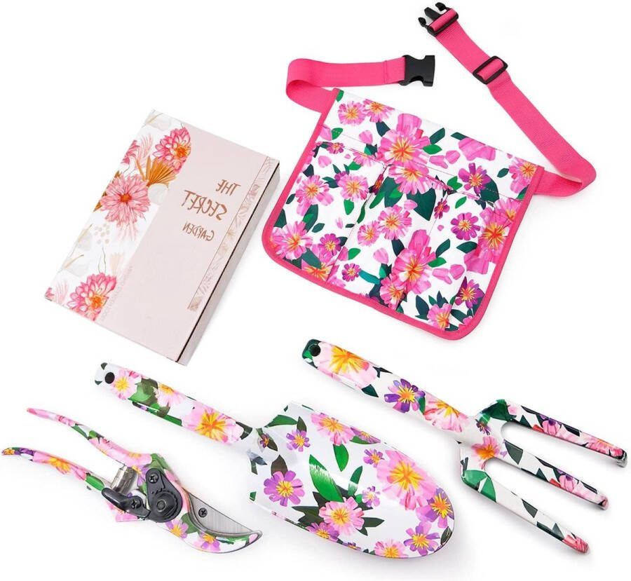 Floral Garden Tools Set for Women Aluminum Trowel Cultivator Secateurs Garden Belt Bag
