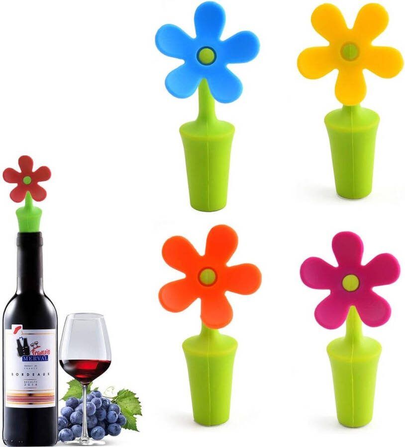 Flower Wijnstop Vacuüm Wijndoppen Wijnfles Stoppers Wijnstopper Flessenstop Wijnstop Groen Wijnstopper Vacuüm Leuk voor een picknick of kamperen Kleur Assorti
