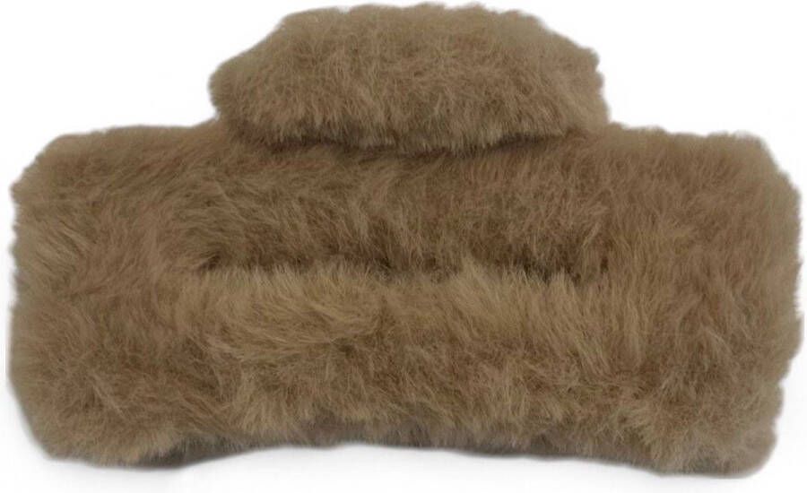Fluffy haarklem taupe fluffy vierkant