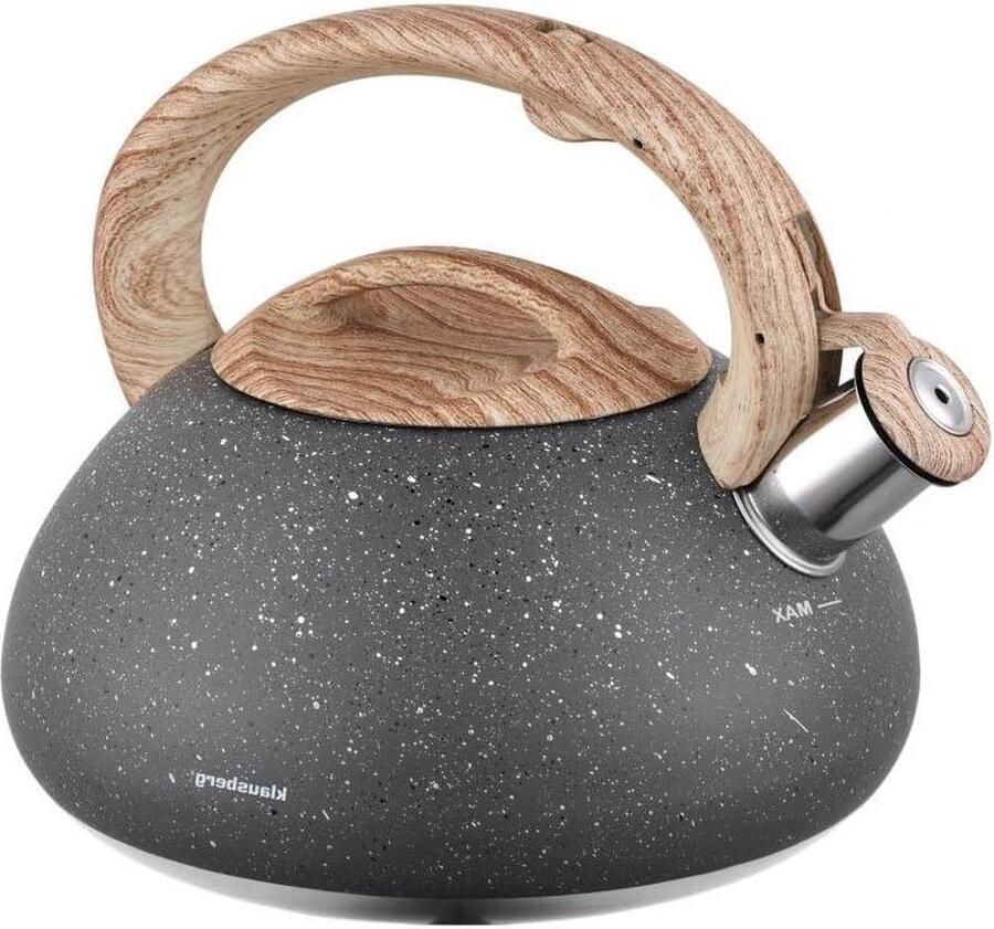 Fluitketel 2.0.7 liter marmerlook houten handvat grote capaciteit stijlvol design
