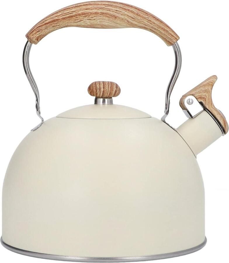 Fluitketel 2.5 l Beige Roestvrijstalen Waterkoker-Ergonomisch Handvat-Theewaterpot Voedingskwaliteit-Huishoudelijke Keuken