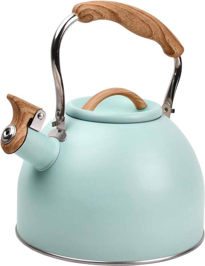 Fluitketel 3 liter retro kookplaat theeketel waterketel voor inductie en gasfornuis roestvrijstalen theeketel met houtnerf handvat voor alle kookplaten waterkoker inductie voor thee en