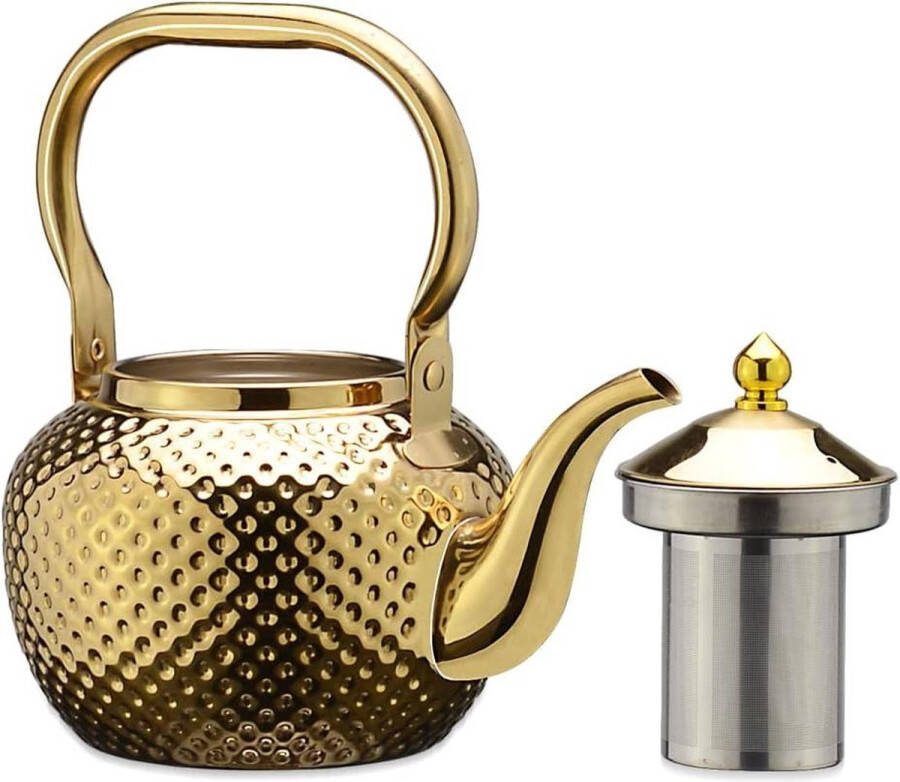 Fluitketel Theeketel 1.2 liter roestvrijstalen theepot met zeef goud