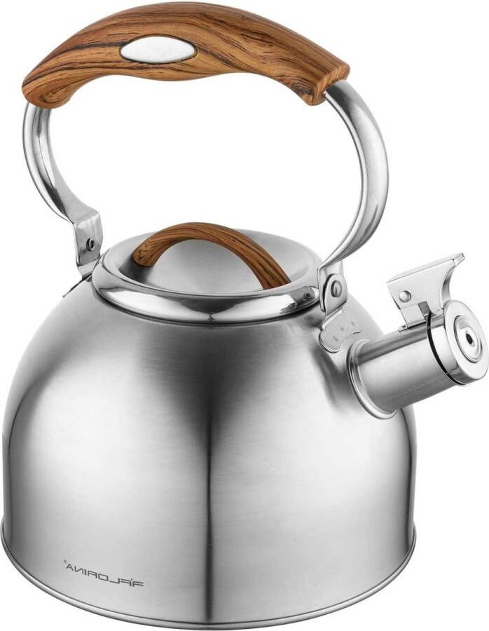 Fluitketel Theeketel 2.5 liter Roestvrij Staal Soft-Touch Handvat Decoratieve Elementen Houtimitatie Inductiekookplaat Gaskookplaat Elektrische Kookplaat Zilver