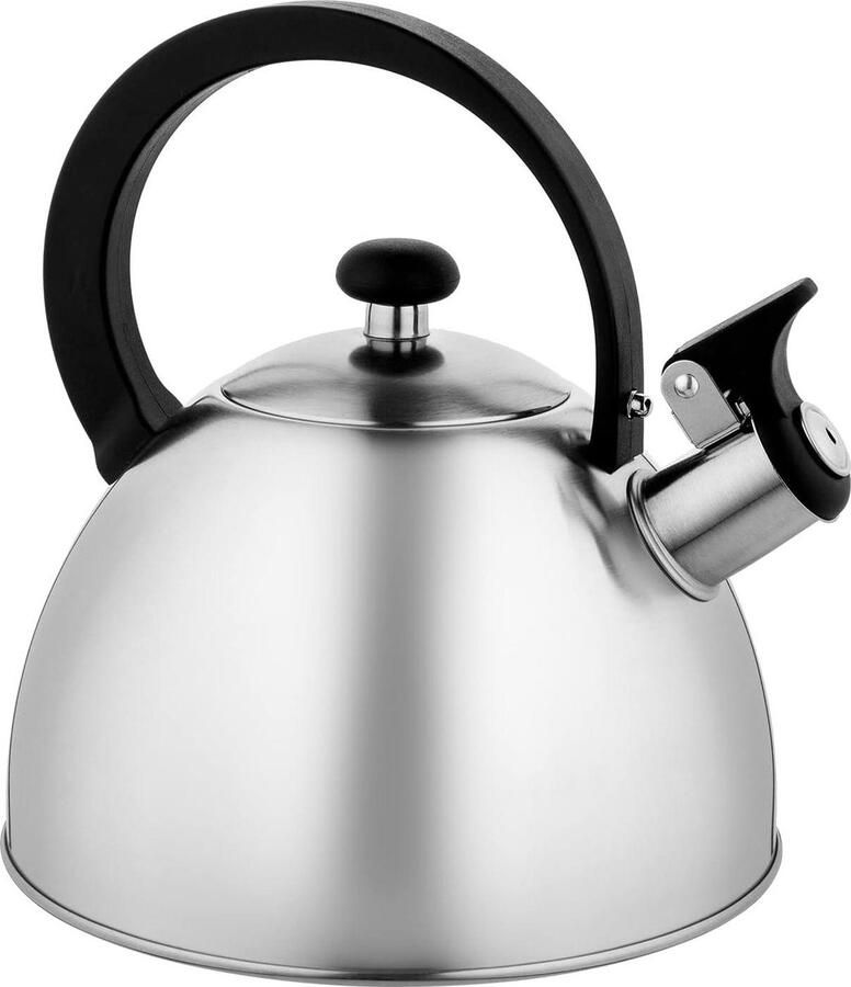 Fluitketel Theeketel 2.5 liter roestvrijstaal BRILLO Inductie Gas Elektrisch Zilver