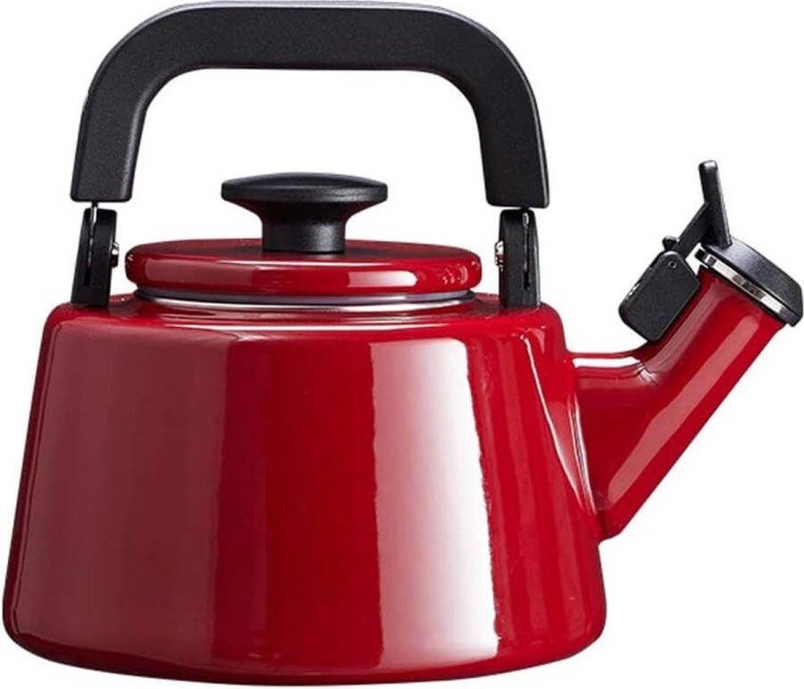 Fluitketel Theeketel Enamel Top Stove Kettle met Whistle wijnrood 2.1 liter
