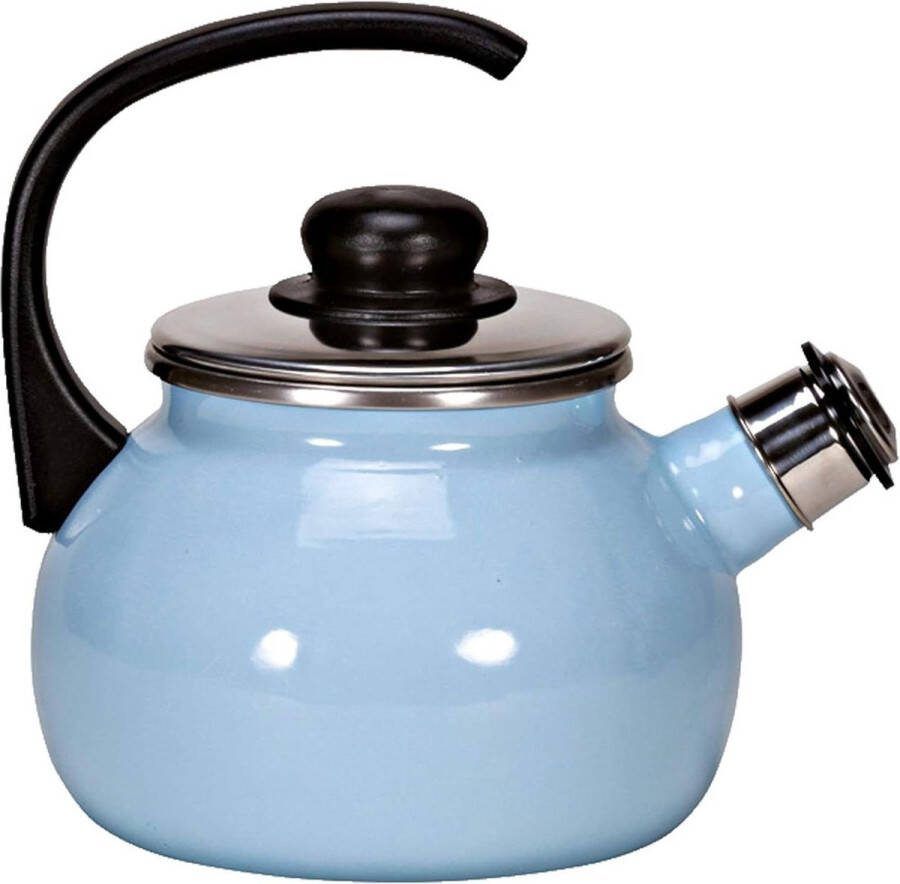 Fluitketel Theeketel Karl Kruger 18018PAB Sylt Pastell Series 2 0 l email blauw-créme met zwart handvat kwaliteit retro-stijl