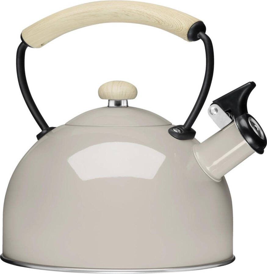 Fluitketel Theeketel Waterketel roestvrij staal gasfornuis inductie 2.3 l beige