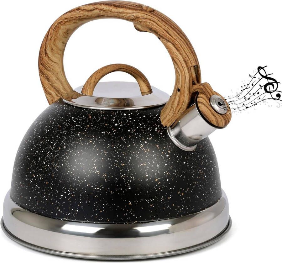 Fluitketel TheeketelBlack Whistling Kettle with Foldable Handle Retro Style 3 0 l Fast Boil Stovetop Tea Kettle Food Grade Rustproof Stainless Steel Suitable for All Kitchen Hob Types Heat Sources