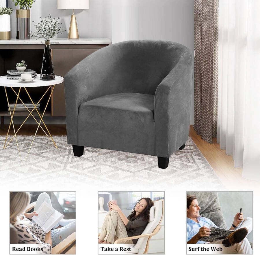 Fluwelen hoes voor kuipstoel hoge stretch clubstoelhoezen wasbare hoezen voor fauteuil bank slipcover meubelbeschermers voor eetkamer woonkamer kantoor (grijs fluweel)