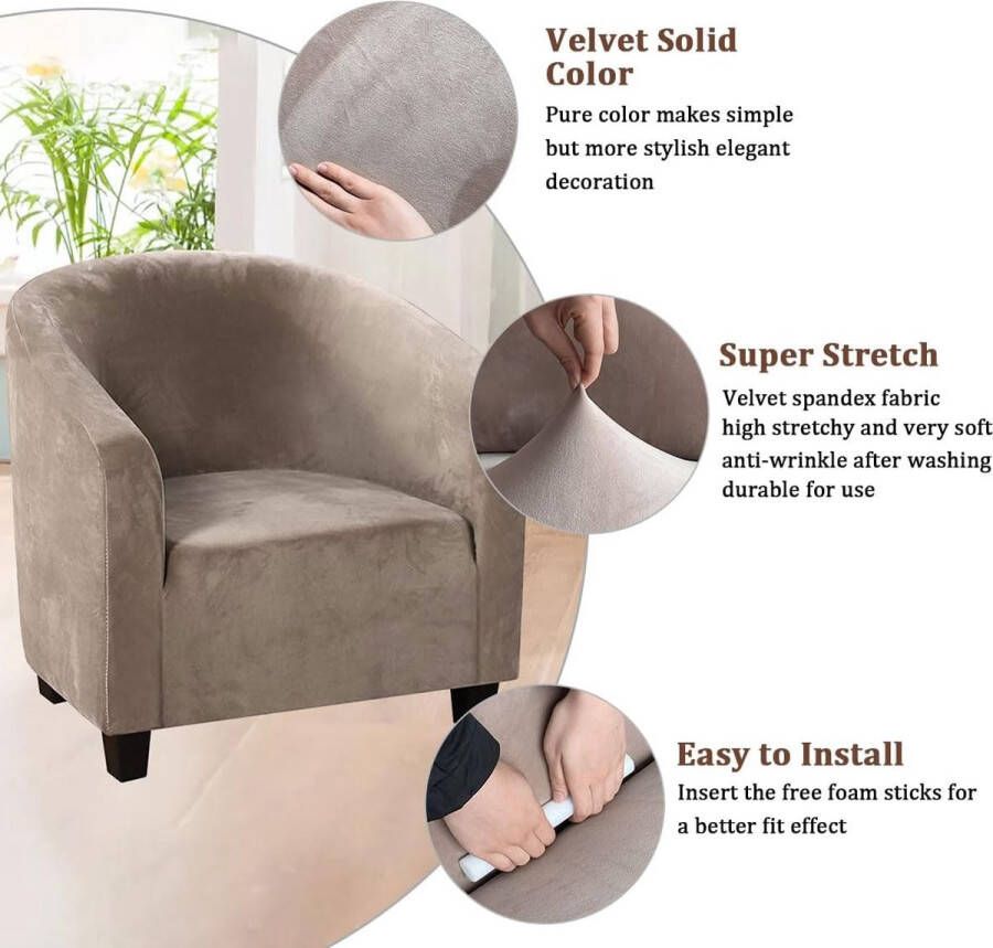 Fluwelen hoes voor kuipstoel hoge stretch clubstoelhoezen wasbare hoezen voor fauteuil bank slipcover meubelbeschermers voor eetkamer woonkamer kantoor (bruin fluweel)