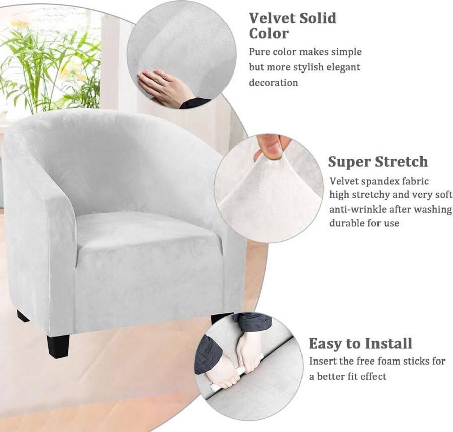 Fluwelen hoes voor kuipstoel hoge stretch clubstoelhoezen wasbare hoezen voor fauteuil bank slipcover meubelbeschermers voor eetkamer woonkamer kantoor (Tandwit fluweel)