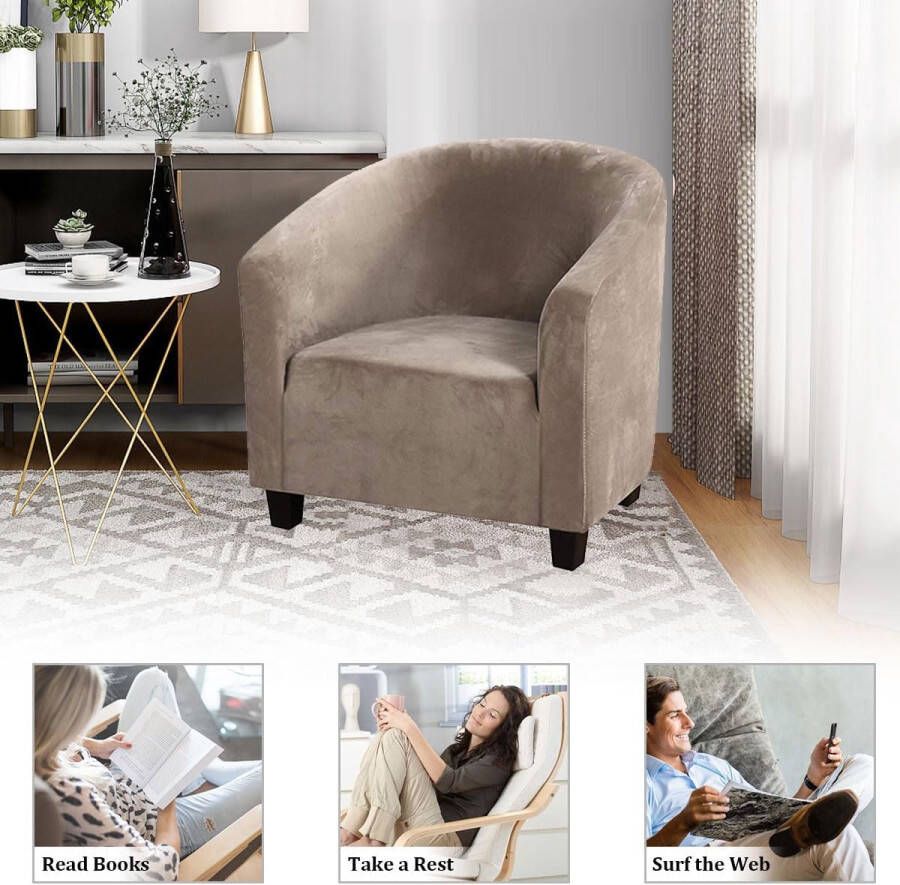 Fluwelen hoes voor kuipstoel hoge stretch clubstoelhoezen wasbare hoezen voor fauteuil bank slipcover meubelbeschermers voor eetkamer woonkamer kantoor (bruin fluweel)