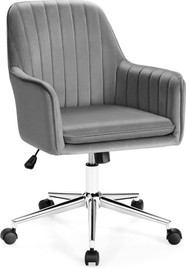 Fluwelen ontspannende stoel met armleuning in hoogte verstelbare gestoffeerde stoel 360° draaibare fluwelen stoel rolling make-up stoel voor woonkamer slaapkamer en studie (Grijs)