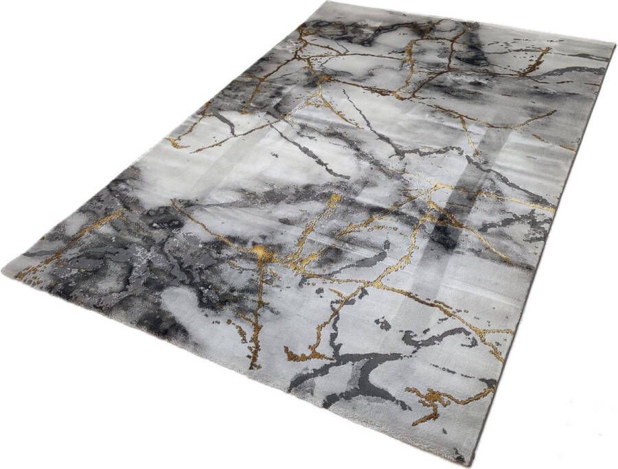 Flycarpets Carrara Modern Vloerkleed Marmer Design Grijs Goud Afmeting: 120x170 cm