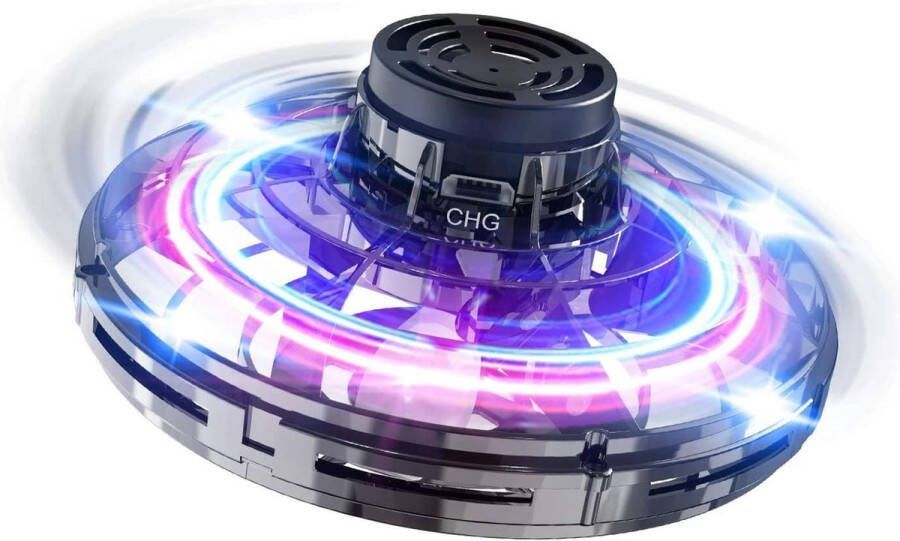 FLYNOVA Mini-drone vliegend speelgoed UFO drone helikopter vliegende spinner voor kinderen of volwassenen mini Motion Aircraft met 360 graden rotatie en draaiende led-verlichting voor binnen outdoor kindergeschenken (zwart)