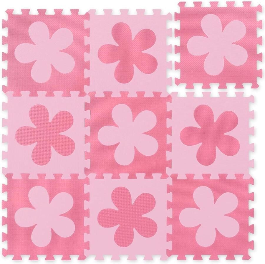 Foam Bloemen Speelmat 9-Delig EVA-Schuimrubber Zonder Schadelijke Stoffen Roze Felroze 915 x 915 cm