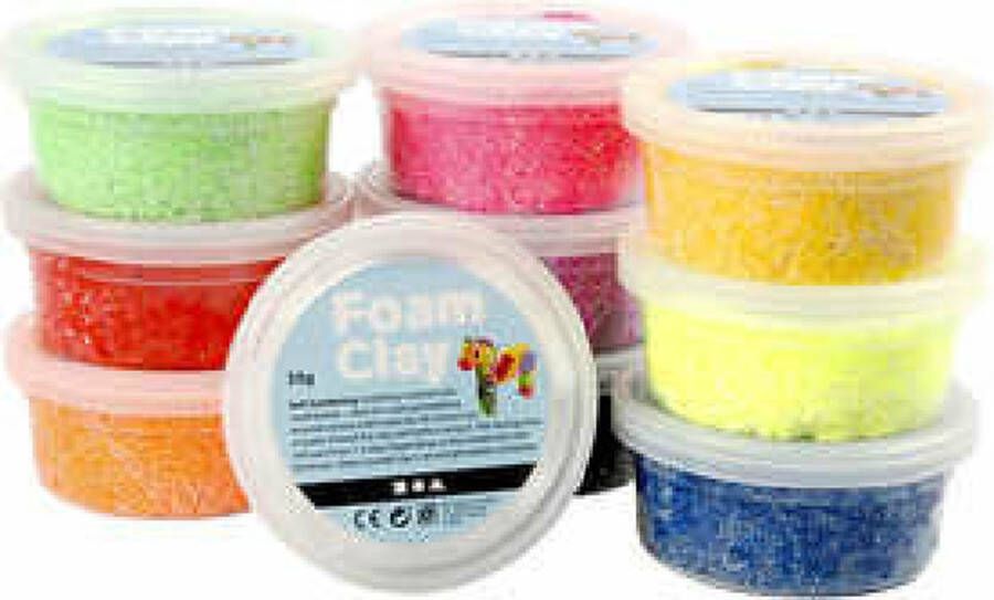 Foam Clay Boetseerklei Zelfhardend Met Styropor Balletjes 10 Verschillende Kleuren 20 x 35 gram 2 sets