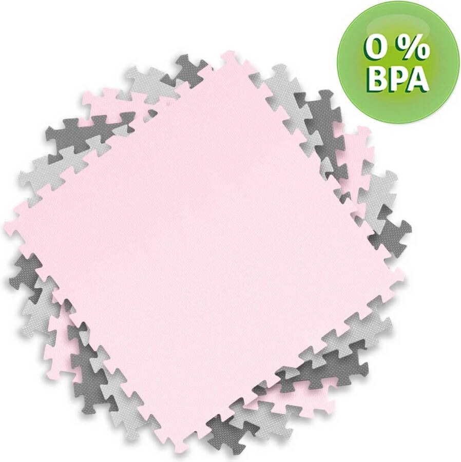 Foam puzzelmat 180x180cm 9 stuks grijs en roze