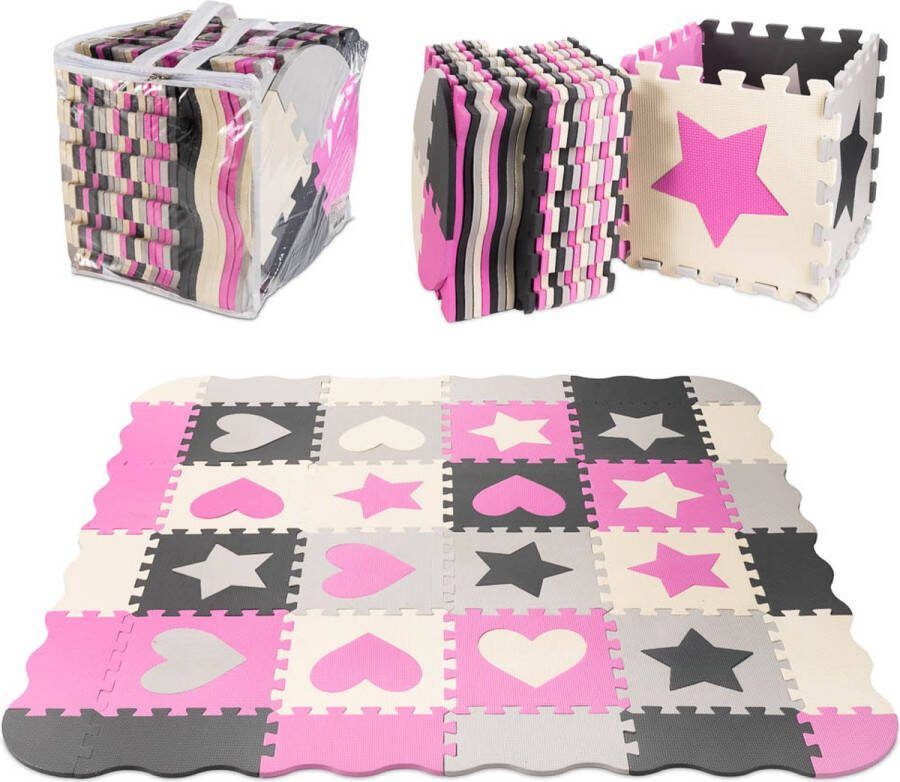 Foam puzzelmat box 36el grijs roze 143cm x 143cm x 1cm
