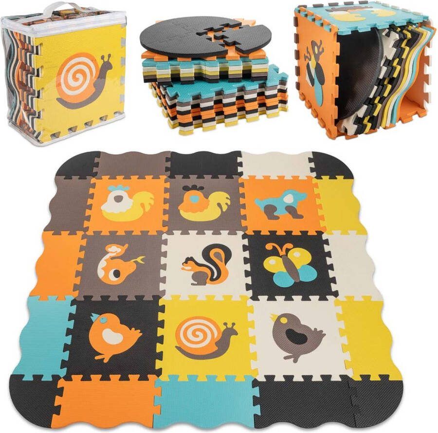 Foam puzzelmat box voor kinderen 25 stuks kleurrijke dieren 114cm x 114cm x 1cm