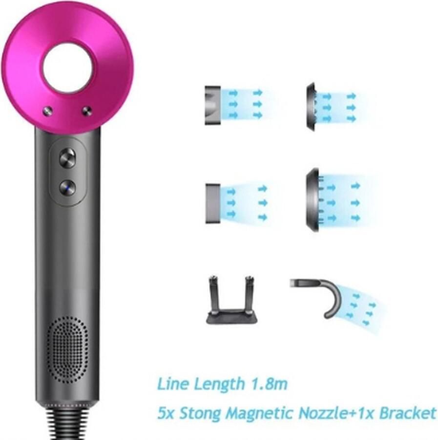 Föhn met Diffuser Ionische Haardroger Hair Dryer Professionele Haar Droger Rijk uitgerust Inclusief 6 accessoires 3 Standen Roze
