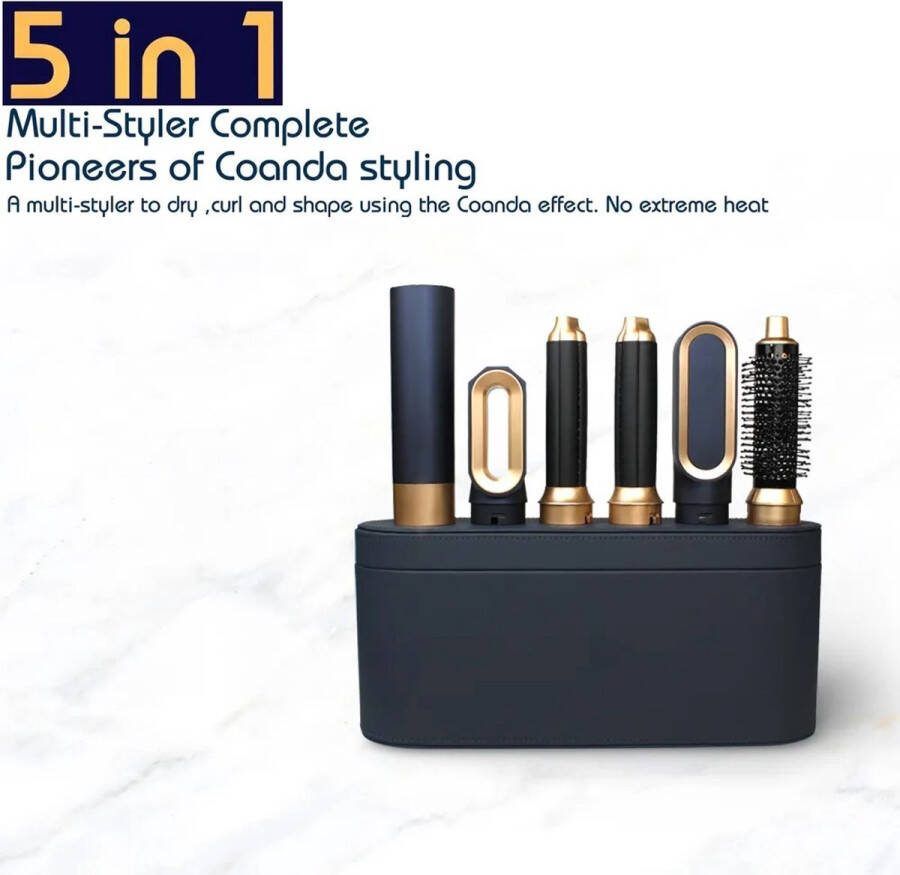 Föhn Multi Haarstyler 5-in-1 Krulborstel Krultang 5 in 1 Föhnborstel Stijltang Haardroger Voor Alle Haartypes 1000W Warme en Koude lucht Luxe leren opbergdoos