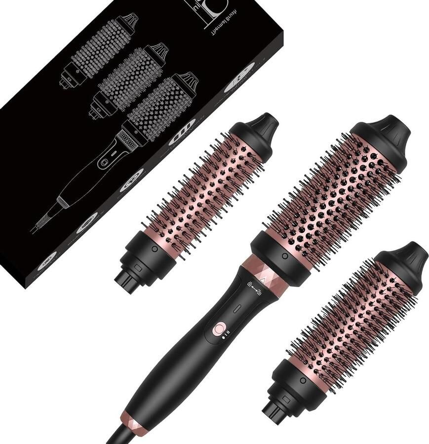 Föhnborstel 3-in-1 dubbele PTC thermoborstel 180-200 °C hete-borstel ronde-borstel voor haarstyling warme-borstel stijlborstel haarstyler borstel stijlborstel voor vrouwen 32 mm + 38 mm