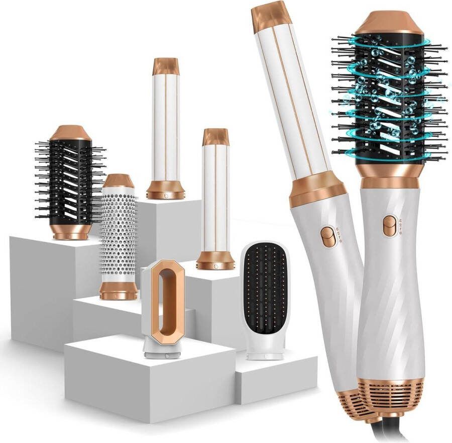 Föhnborstel 6-in-1 Air Styler Set Haardroger Borstel Heteluchtborstel Krulborstel Stijlborstel Thermal Brush Droger Geschikt voor Alle Haartypes