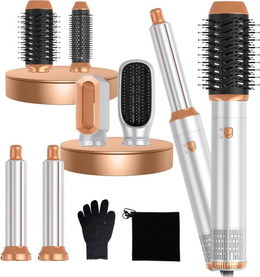 Föhnborstel 6-in-1 haarstyler warme luchtborstel haardroger krultang stijlborstel airstyler geeft volume glad haar krullen föhn drogen