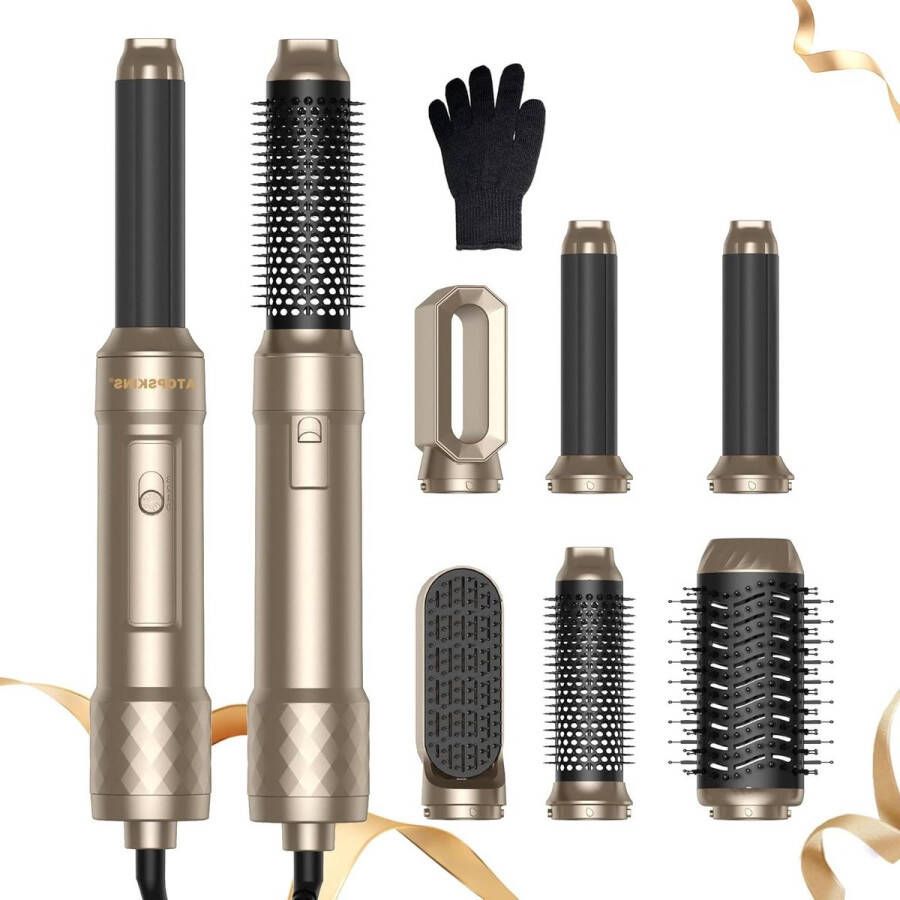 Föhnborstel 6-in-1 haarstylerset airstyler warme luchtborstelset Air Styler Thermal Brush haardrogerset negatieve ionen haarstyler met föhn ronde borstelföhn föhnborstel stijlborstel kerstcadeau met extra lang snoer en roterende functie