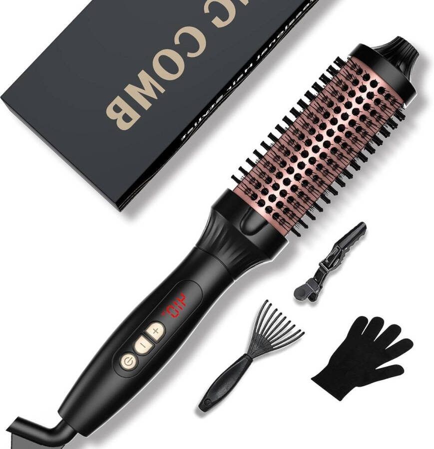 Föhnborstel Thermische Brush-ronde verwarmingsborstel met LCD-temperatuurinstelling 120-210 graden 38 mm thermische borstel 3-in-1 haarborstel voor volume en styling met dubbele spanning