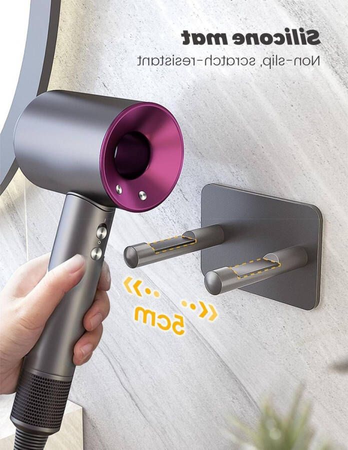Föhnhouder zonder boren compatibel met Dyson wandhouder aluminiumlegering kabelmanagement opslag van 3 sproeiers