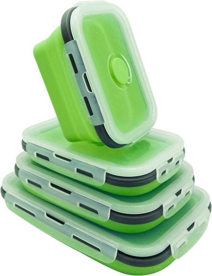 Foldable Silicone Food Storage Containers 4 Pcs Freezer and Dishwasher Safe Foldable Lunch Box for RV Leftovers Snacks Meals Green