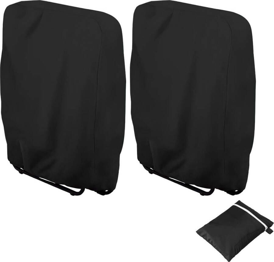 Folding Chair Protective Cover Pack of 2 Garden Chair Cover Oxford Cover Windproof Anti-UV Dustproof for Garden Furniture Deckchair Folding Chair with Storage Bag (Black)