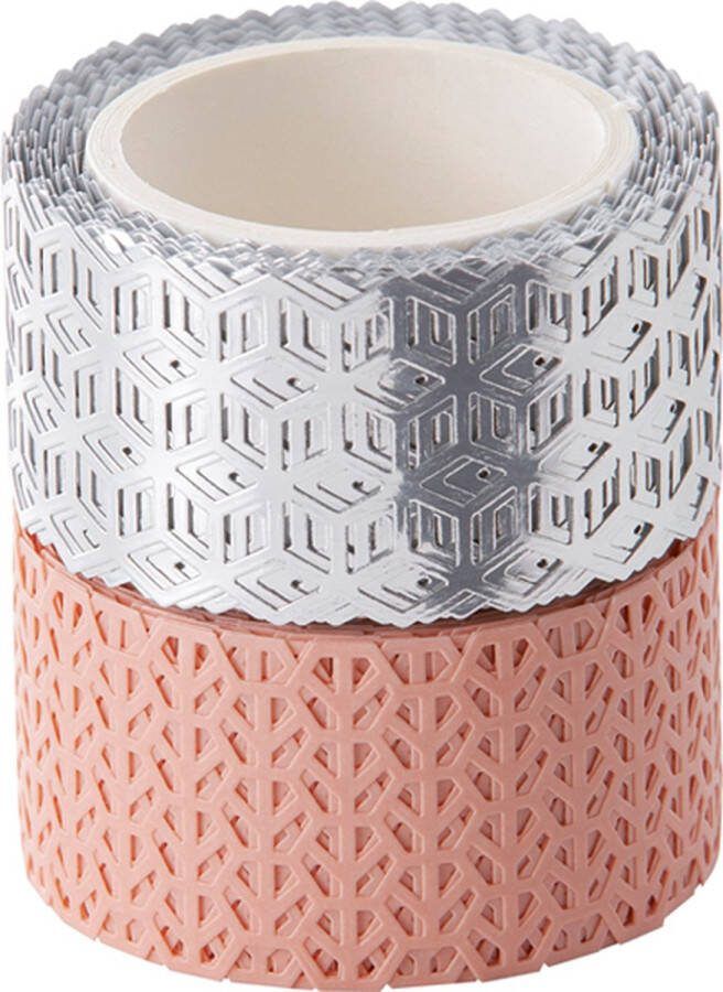 Folia 29202- Washi tape Roze zilver 5 meter 2 stuks