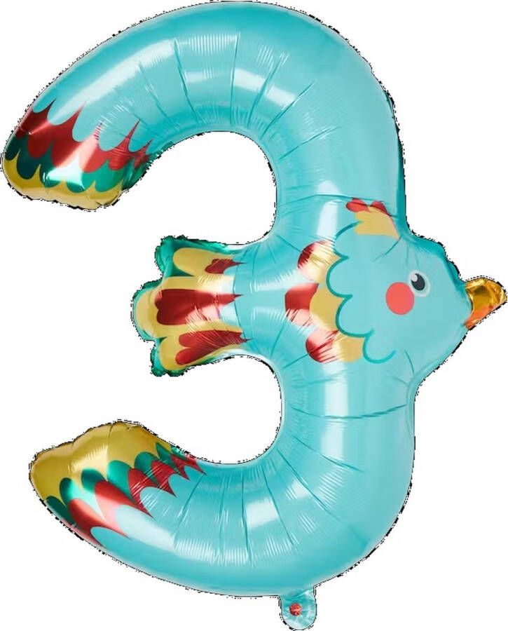 Folieballon Cijfer 3 Vogel Cijferballon 3 jaar hoera- feest dieren dier versiering ballon
