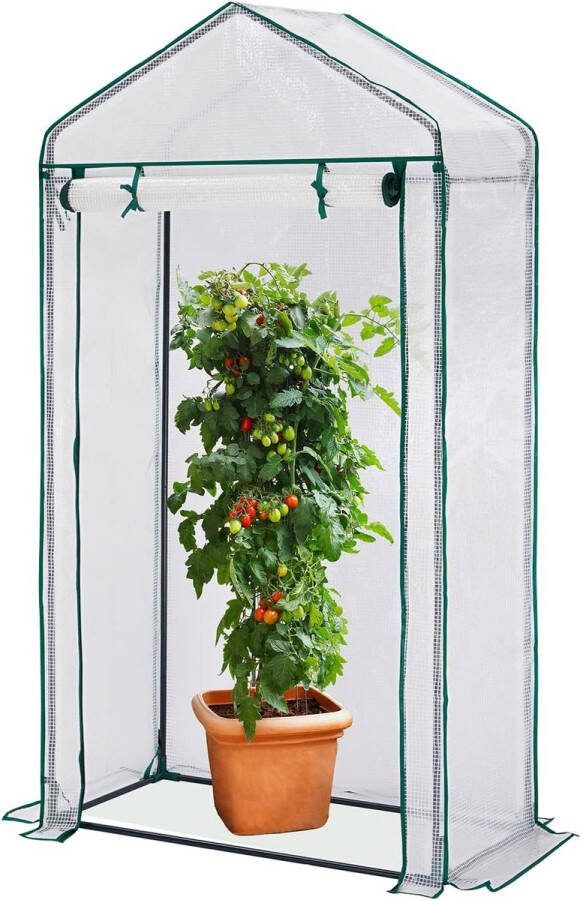 Foliekas 190 x 100 x 50 cm tomatenkas met puntdak tomatenhuis met oprolbare deuren voor groenten fruit bloemen tuin balkon wit