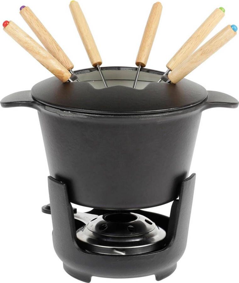 Fondue set 10-piece enamelled cast iron Ø 16 cm incl. 6 forks pan lid holder burner