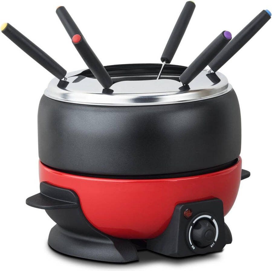 Fondueset Deluxe 6 Personen Elektrisch RVS Vleesfondue Kaasfondue Chocoladefondue Zwart met Rood